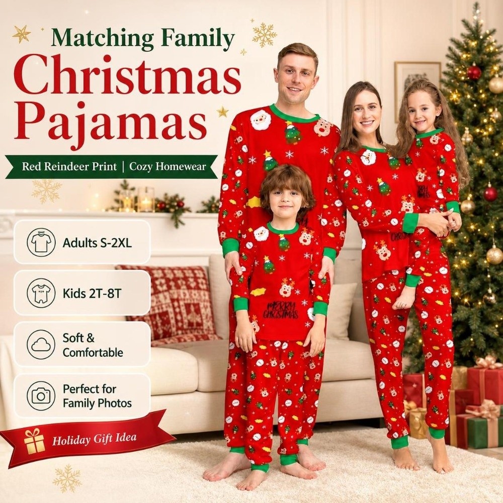 Family Tree Print - طقم بيجامات عيد الميلاد بأكمام طويلة